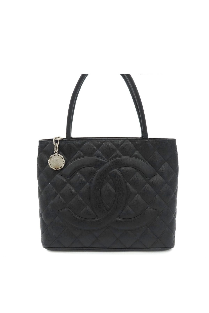 Chanel Reissue Tote Bag Black Silver Caviar Leather Quilted CC Logo Vintage